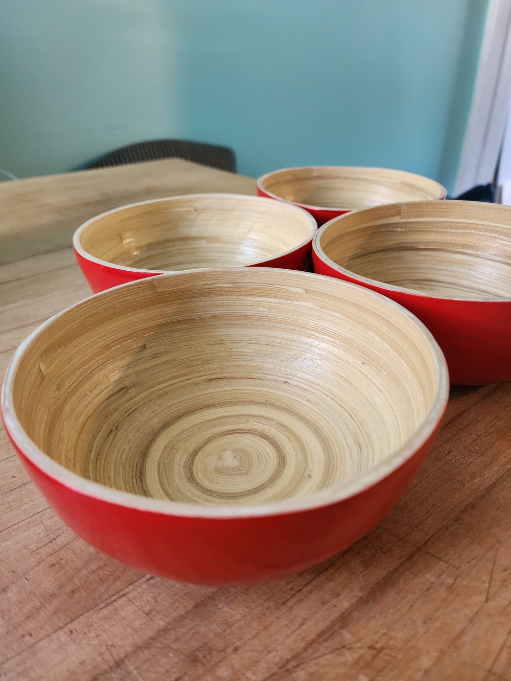 Set of 4 Red Bamboo Wood Serving Bowls